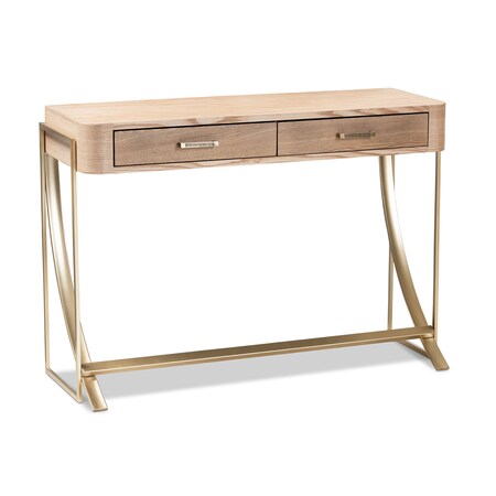 Baxton Studio Lafoy Natural Finished Wood and Gold Finished 2-Drawer Console Table 153-9202